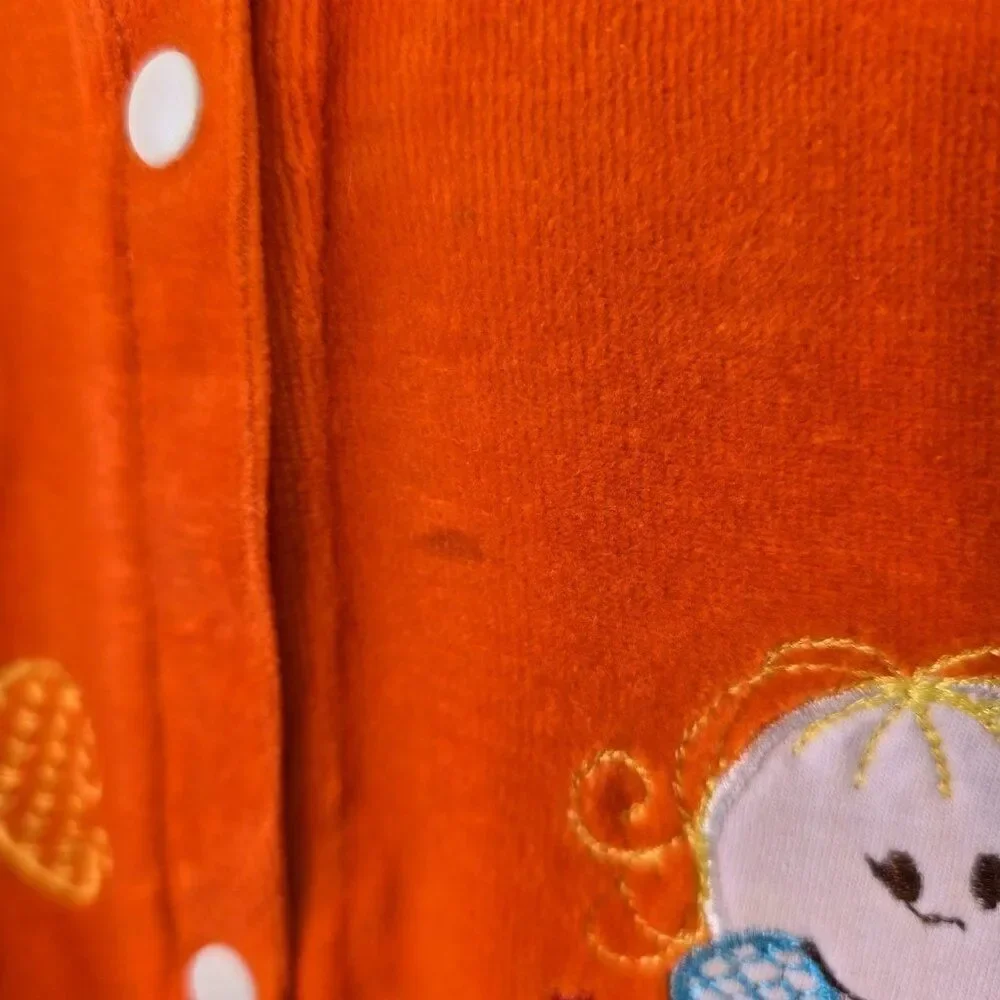 Girls Orange Terry Hoodie Snap Button Front Applique Top Topazio Sz 8